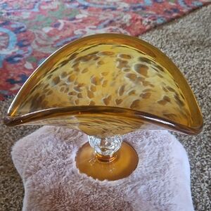 Vintage Murano Vetro Eseguito Amber Glass Art Piece Bowl